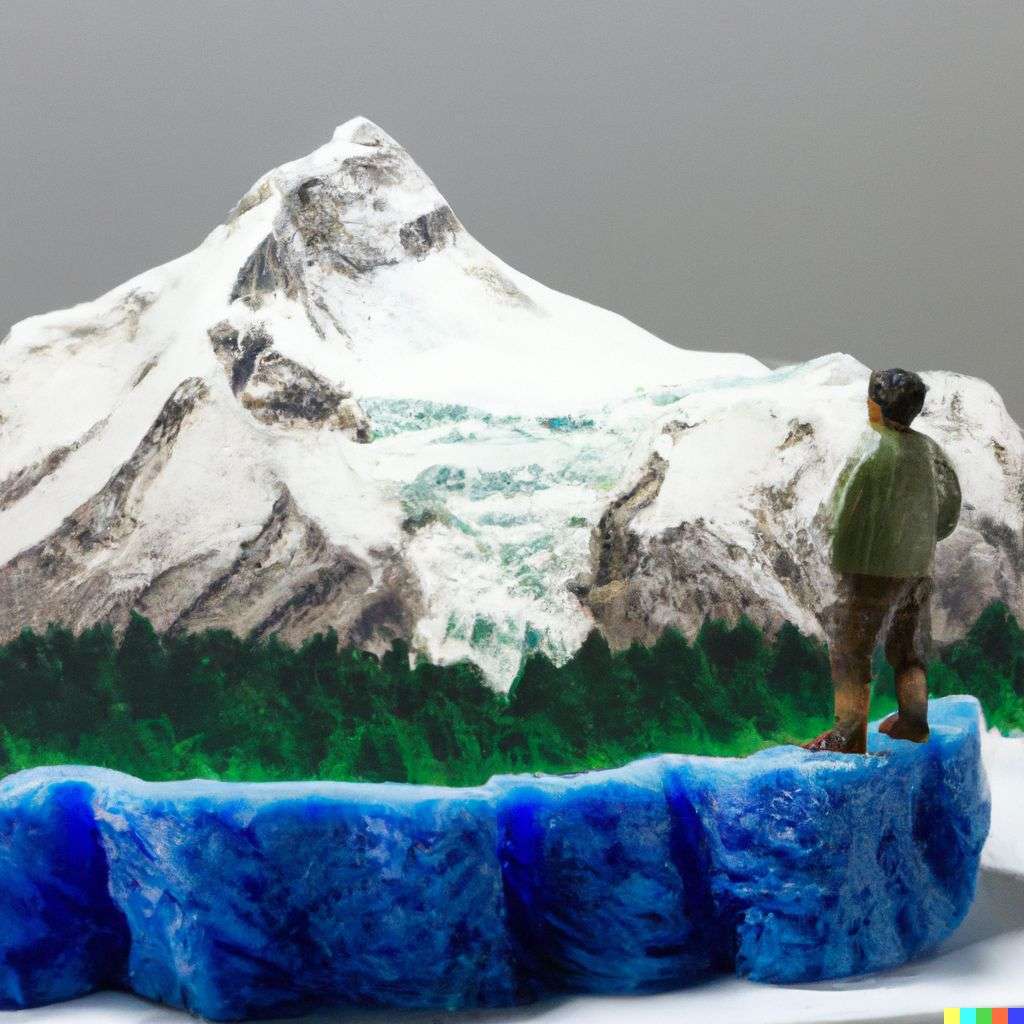 someone gazing at Mount Everest, 3D-printed model